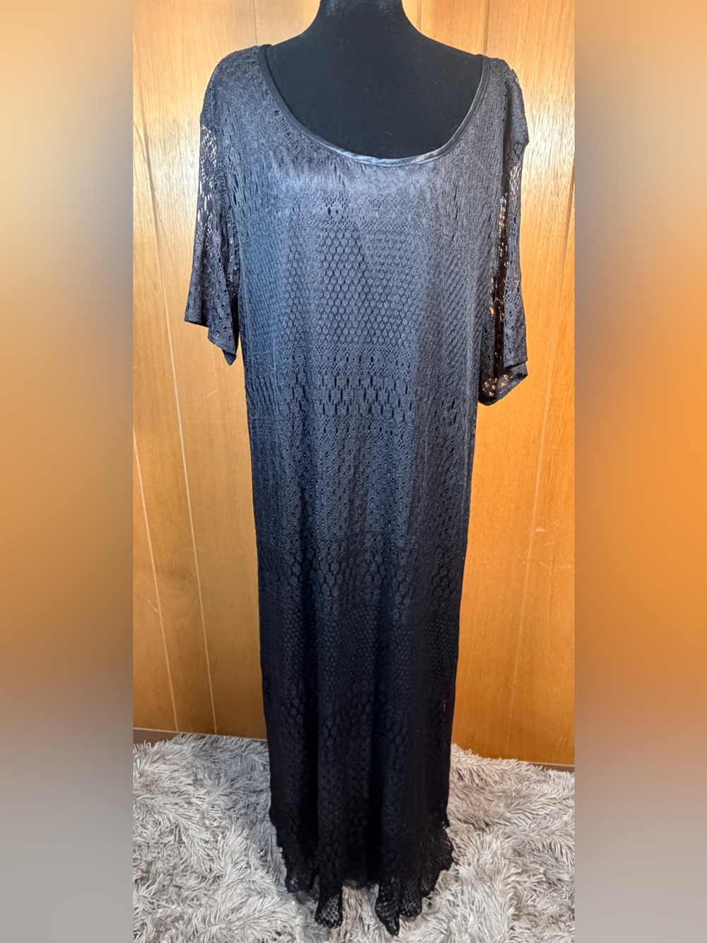 Lane Bryant Black Crochet Short Sleeve Maxi Dress.